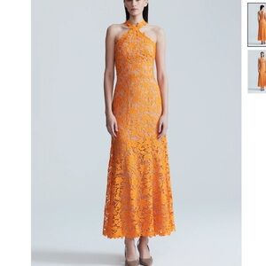 Lela Rose Tangerine Floral Guipure Lace Halter Maxi Dress 8 never worn